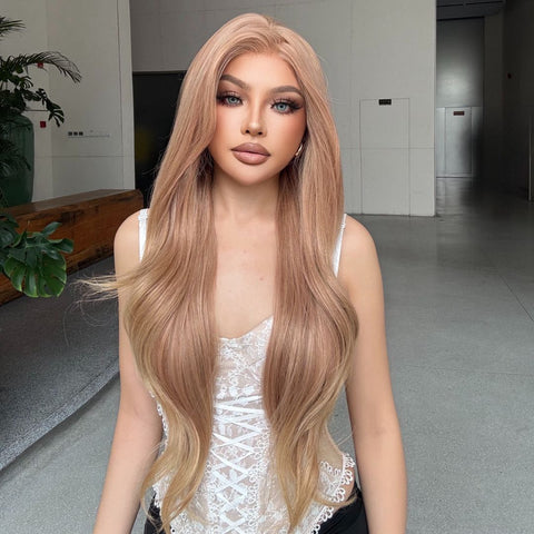 Rosie-DWY Lace Front 13×6 Free Part Wavy Tresses Light Brown Synthetic Wig