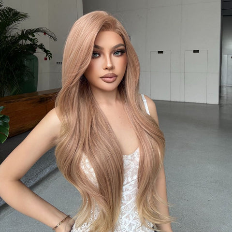 Rosie-DWY Lace Front 13×6 Free Part Wavy Tresses Light Brown Synthetic Wig