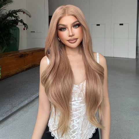 Rosie-DWY Lace Front 13×6 Free Part Wavy Tresses Light Brown Synthetic Wig