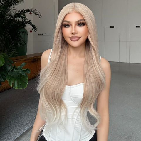 Rosalie-DWY Lace Front 13×6 Free Part  Wavy Light Champion Blonde Synthetic Wig