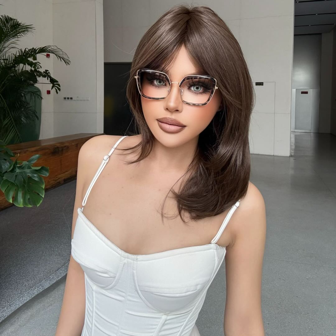 Tanya-DWY Mono Lace Front Brown Free Part Mid-Length Synthetic Wig