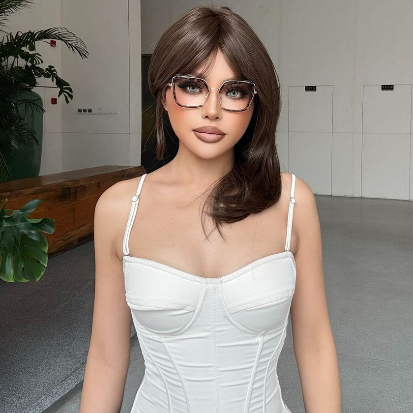 Tanya-DWY Mono Lace Front Brown Free Part Mid-Length Synthetic Wig