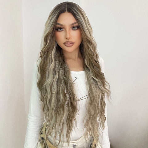 Bess-DWY Lace Front 13x6 Free Part Tresses Curly Ombre Brunette Blonde Synthetic Wig