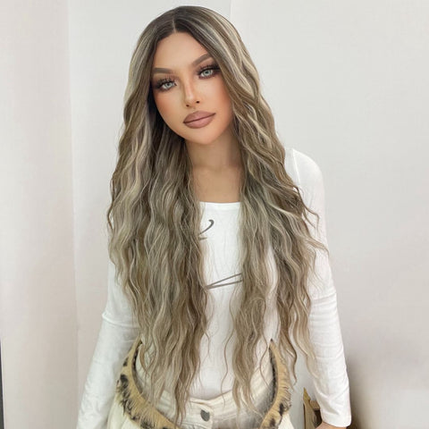 Bess-DWY Lace Front 13x6 Free Part Tresses Curly Ombre Brunette Blonde Synthetic Wig