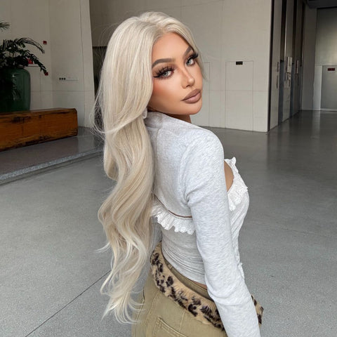 Lumi-DWY Lace Front 13×6 Platinum Blonde Wavy Free Part Synthetic Wig