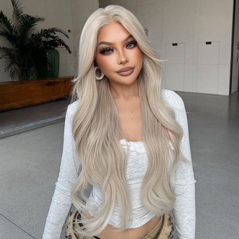 Lumi-DWY Lace Front 13×6 Platinum Blonde Wavy Free Part Synthetic Wig