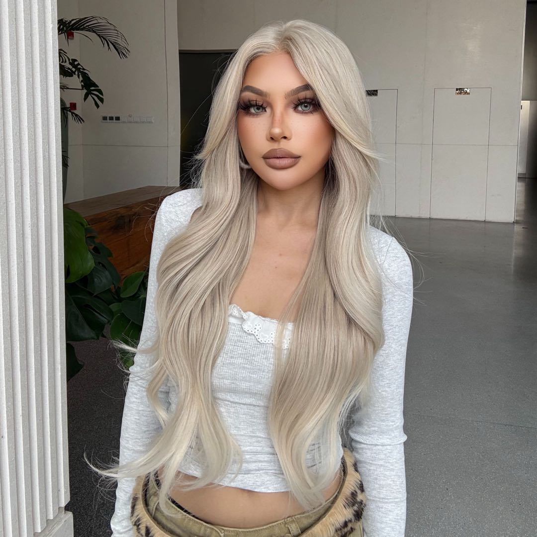 Lumi-DWY Lace Front 13×6 Platinum Blonde Wavy Free Part Synthetic Wig