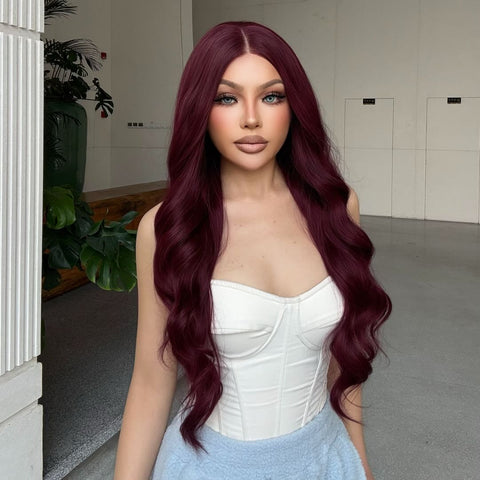 Asmaa-DWY Lace Front 13×6 Burgundy Curly Free Part Synthetic Wig