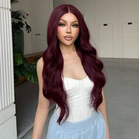 Asmaa-DWY Lace Front 13×6 Burgundy Curly Free Part Synthetic Wig