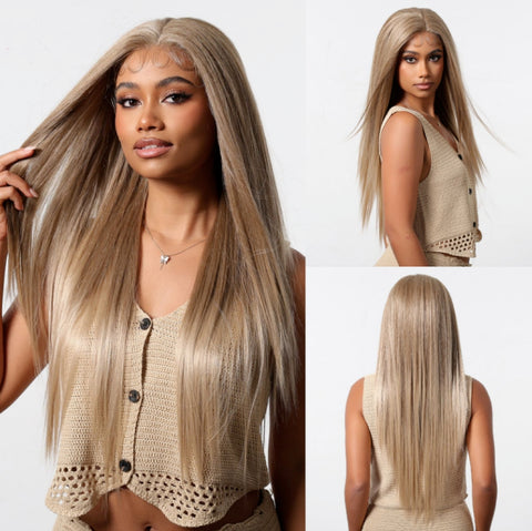 Jess-DWY Lace Front 13×6 Free Part Blonde Straight Baby Hair Synthetic Wig