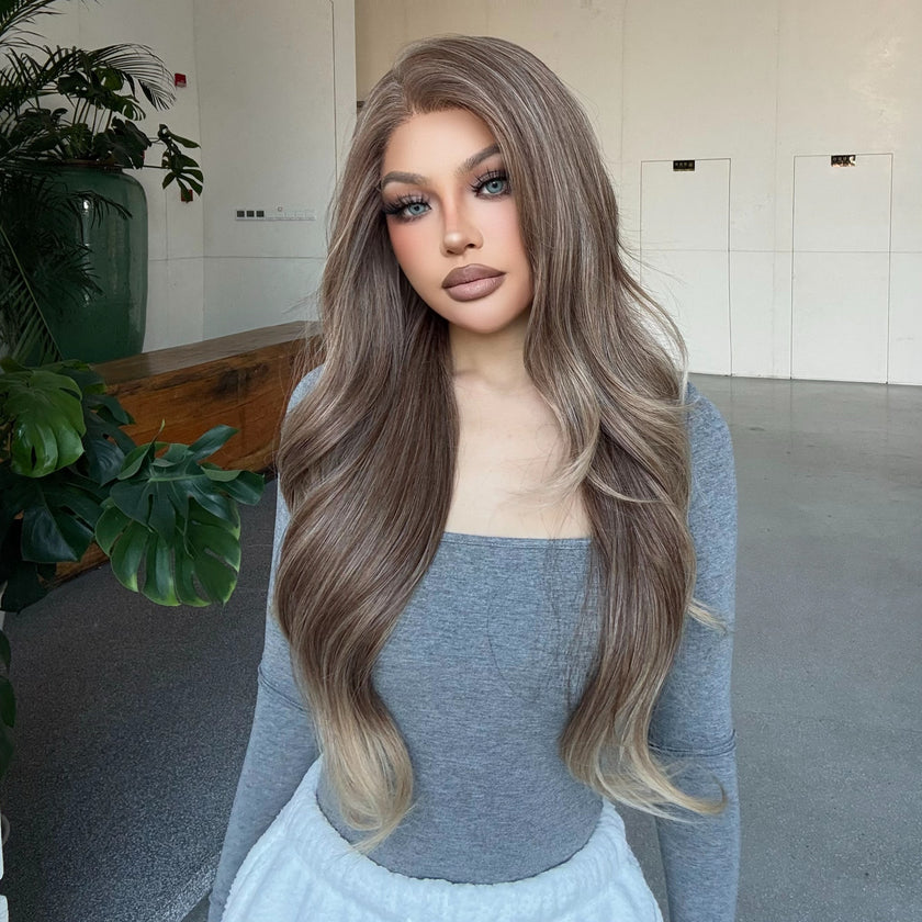 Suzanna-DWY Lace Front 13×6 Balayage Light Brown Blonde Curly Free Part Synthetic Wig