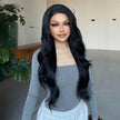 Espresso-DWY 28-Inch Lace Front Wig: Wavy Dark Brown with Highlights - Glueless Free Part Style