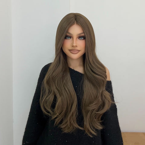 Bonna-DWY Mono Lace Front Free Part Long Wavy Brown Synthetic Wig