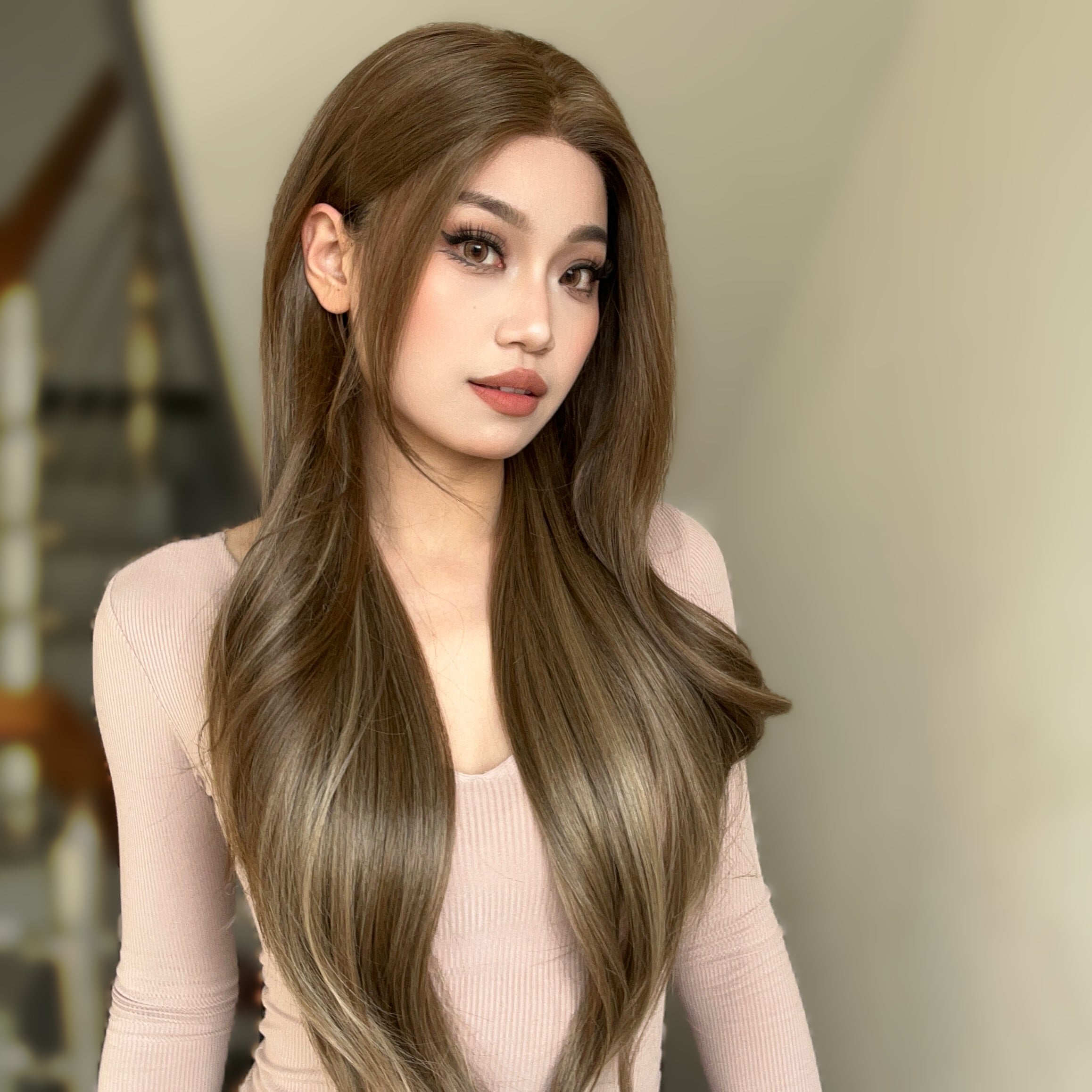 Biscuit -DWY 13×6 Lace Front Free Part Long-Length Body Wavy Highlighted Glueless Synthetic Wig