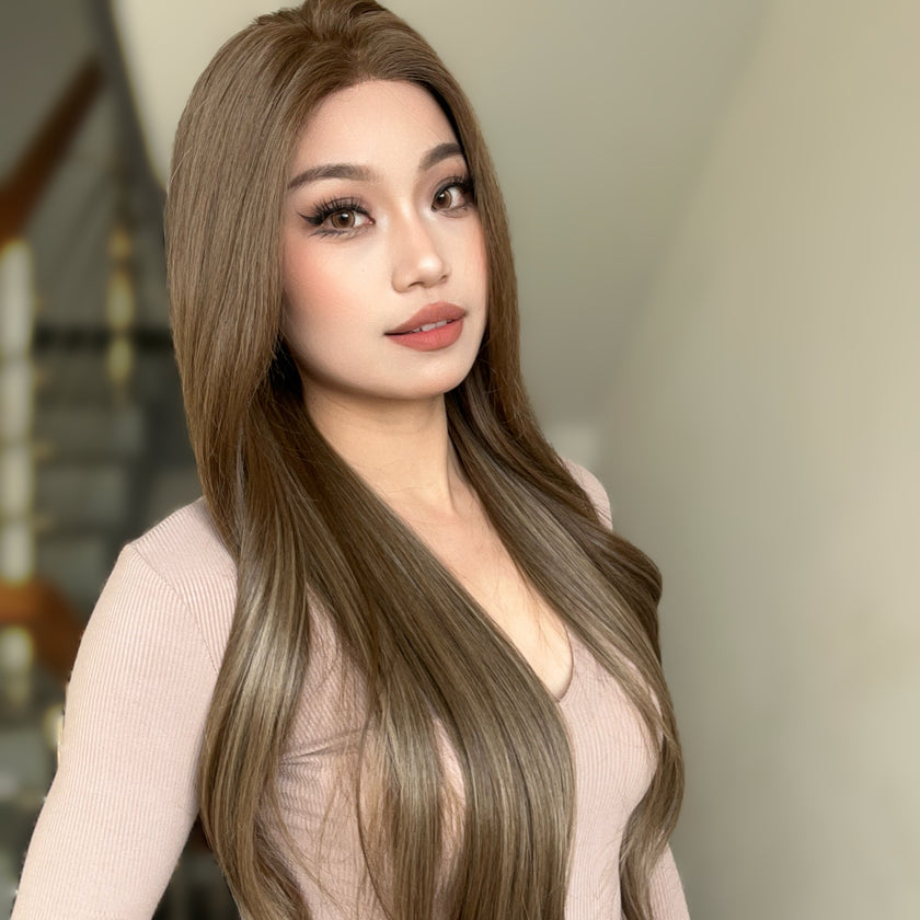 Biscuit -DWY 13×6 Lace Front Free Part Long-Length Body Wavy Highlighted Glueless Synthetic Wig