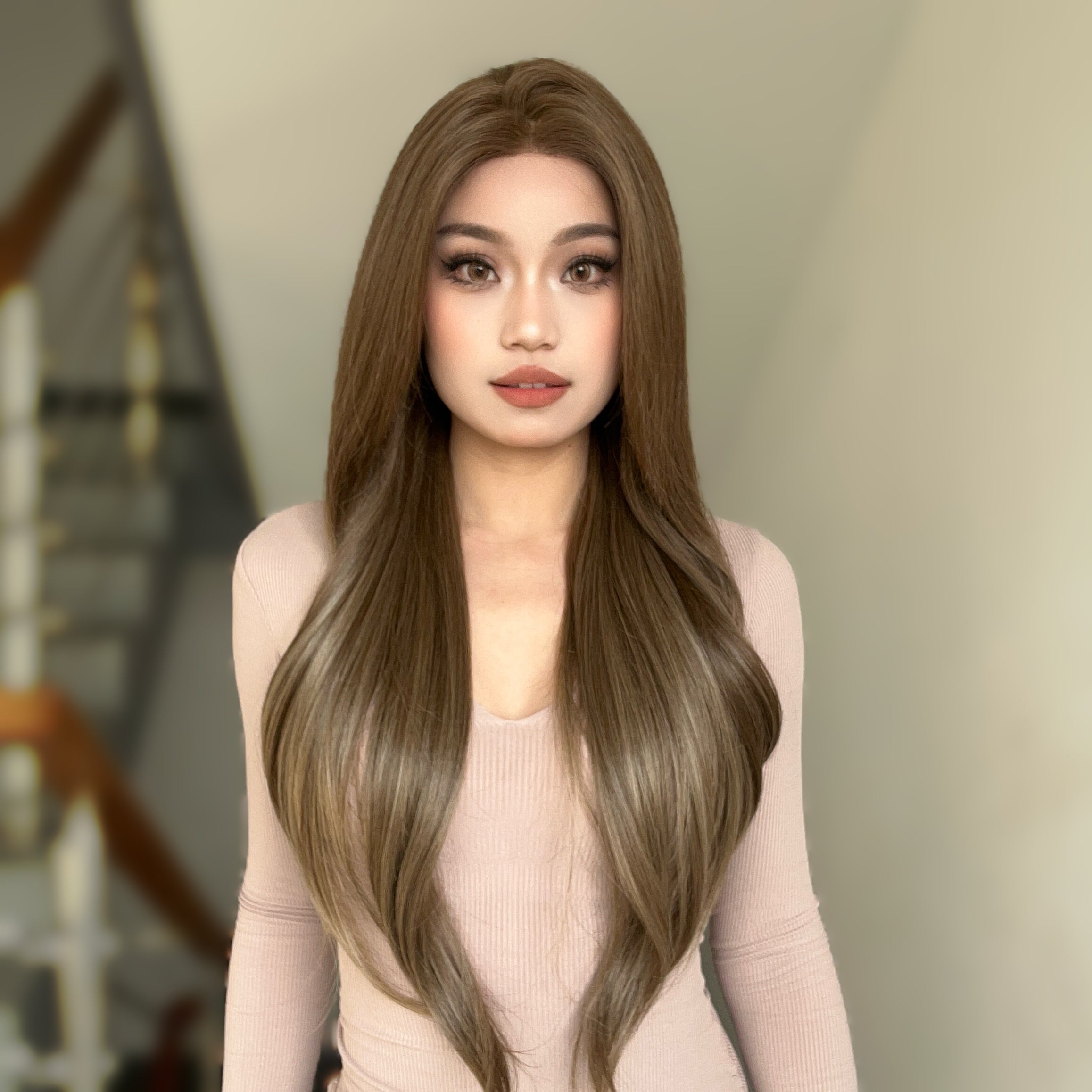 Biscuit -DWY 13×6 Lace Front Free Part Long-Length Body Wavy Highlighted Glueless Synthetic Wig