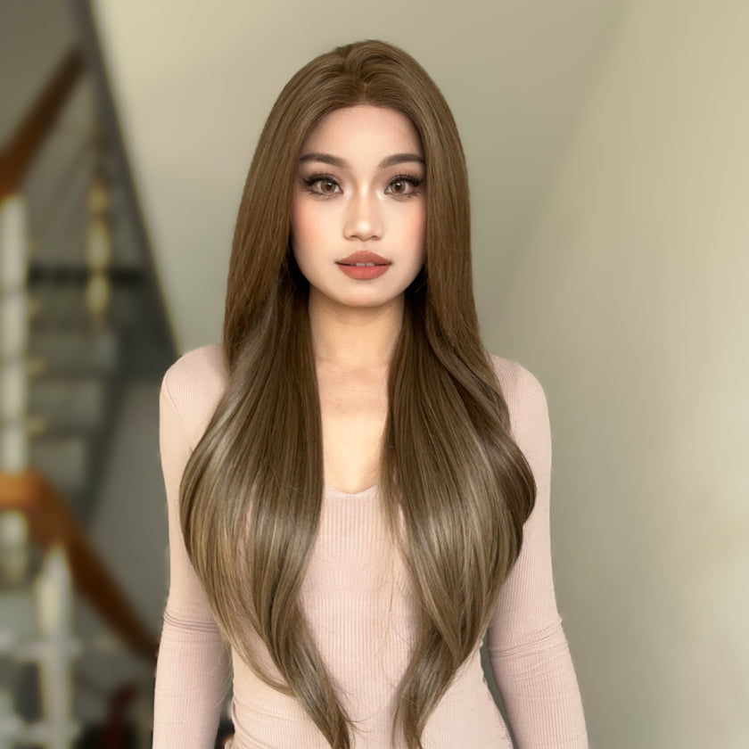 Biscuit -DWY 13×6 Lace Front Free Part Long-Length Body Wavy Highlighted Glueless Synthetic Wig