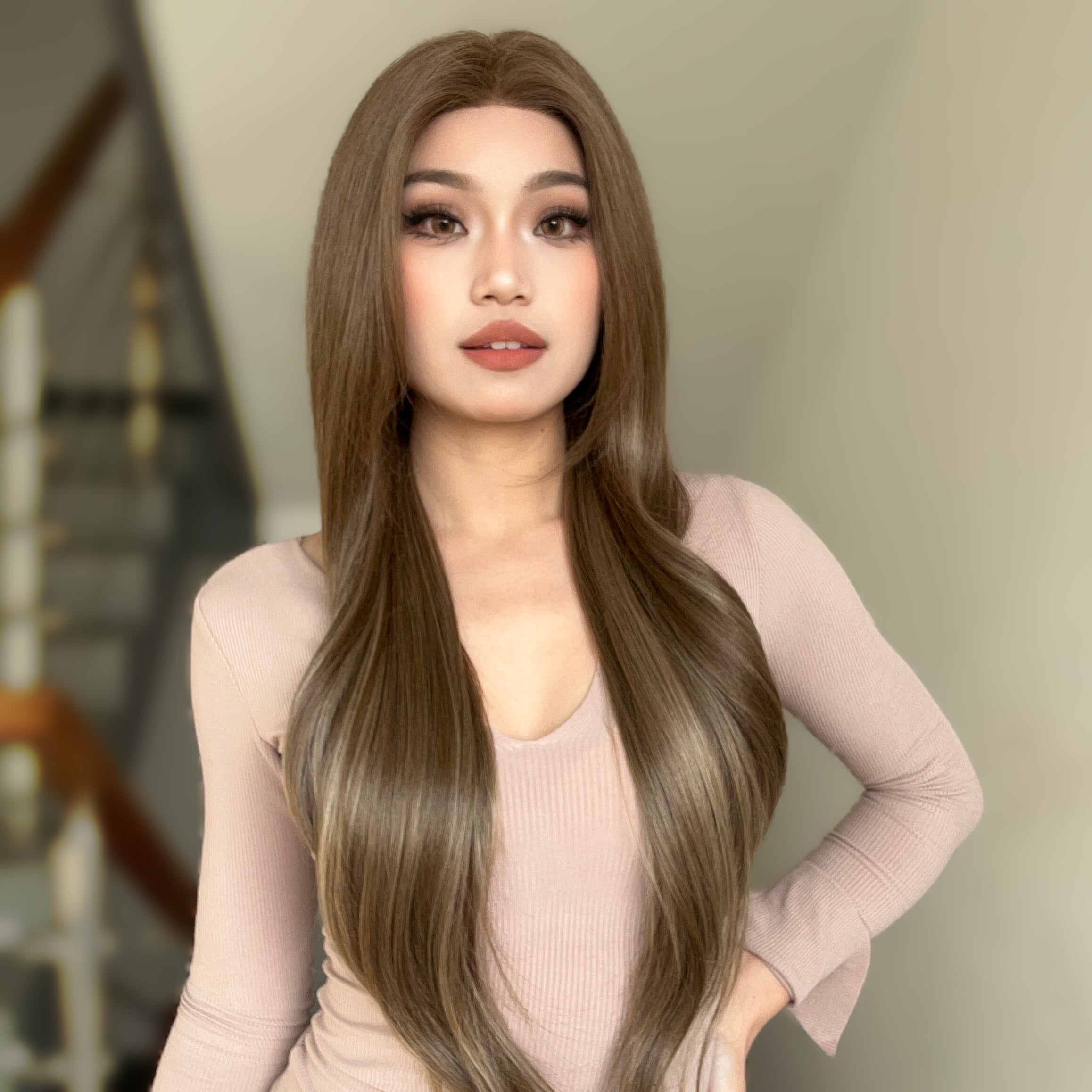Biscuit -DWY 13×6 Lace Front Free Part Long-Length Body Wavy Highlighted Glueless Synthetic Wig