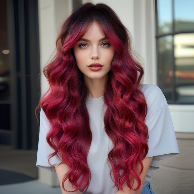 DWY Rooted Burgundy Middle Part Tresses Wavy Synthetic Wig