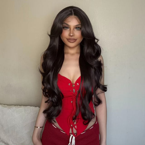[*Mae] DWY New Wig 13*4 28 Inch Long Dark Brown Curly Hair Wig For Women SWLF1065-1BR28