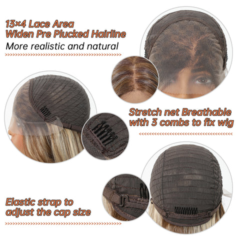 [Julia]  DWY New Wig 13*4 28 Inch Long Brown highlight blonde Curly Hair Wig For Women SWLF1065-4BR28