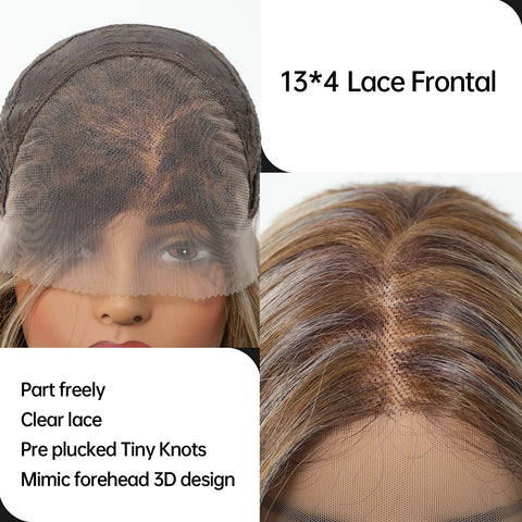 [Julia]  DWY New Wig 13*4 28 Inch Long Brown highlight blonde Curly Hair Wig For Women SWLF1065-4BR28
