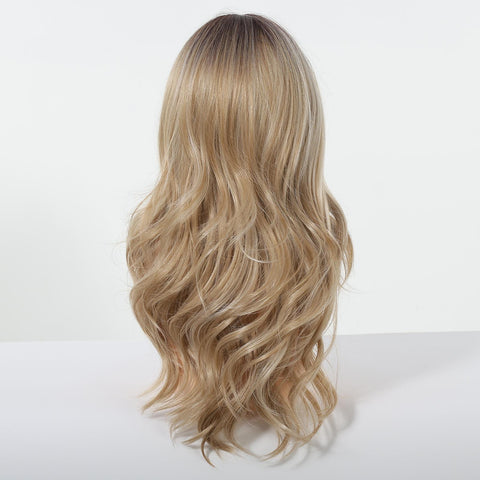 DWY Barbara-DWY 13x4 Filter Lace Front Free Part Long-Length Wavy Blonde with Dark Roots Glueless Synthetic Wig