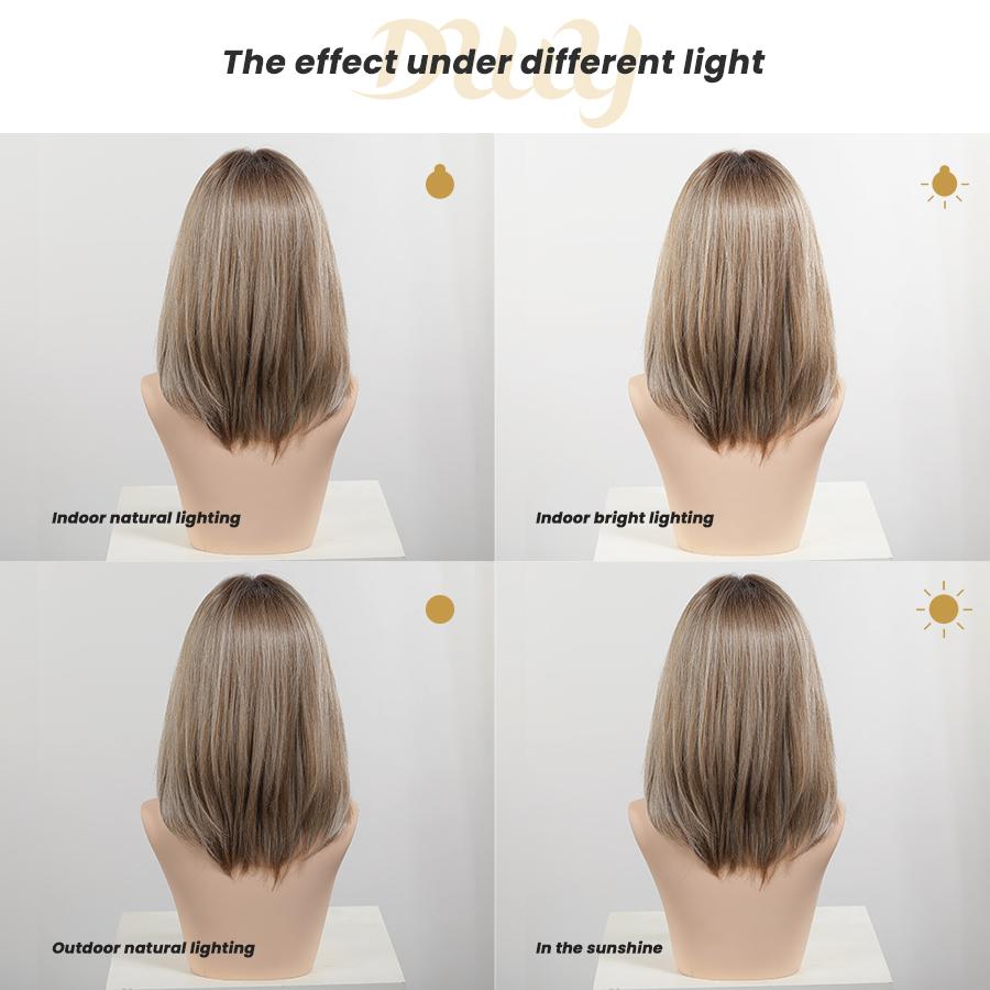 Halzey-DWY Pre cut U part Diamond Lace Icy Bronde Highlights Scandi Hairline BOB Glueless Synthetic Wig 15 Inch