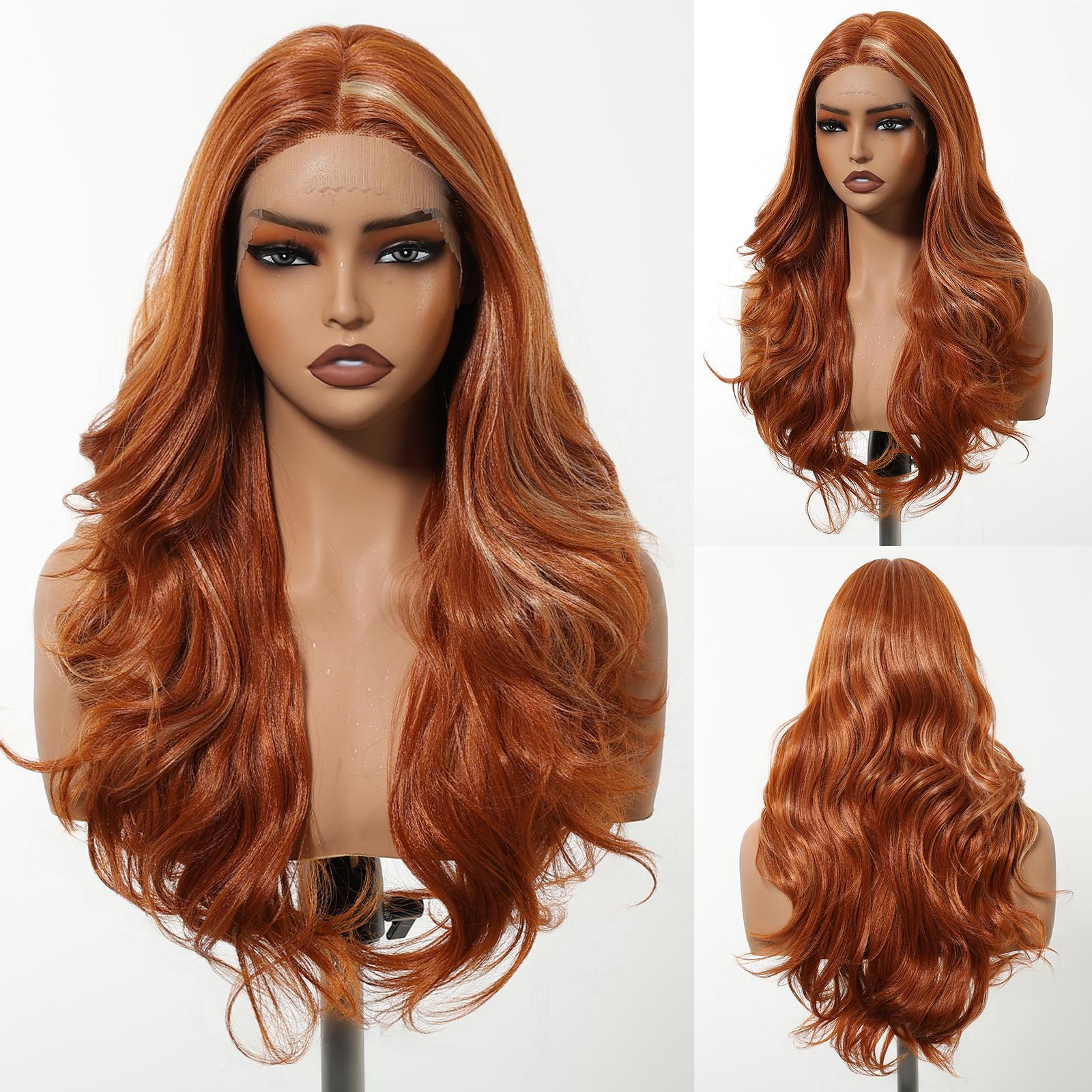Ciera H-DWY Lace Front Middle Part Long Wavy Brown Glueless Synthetic Wig