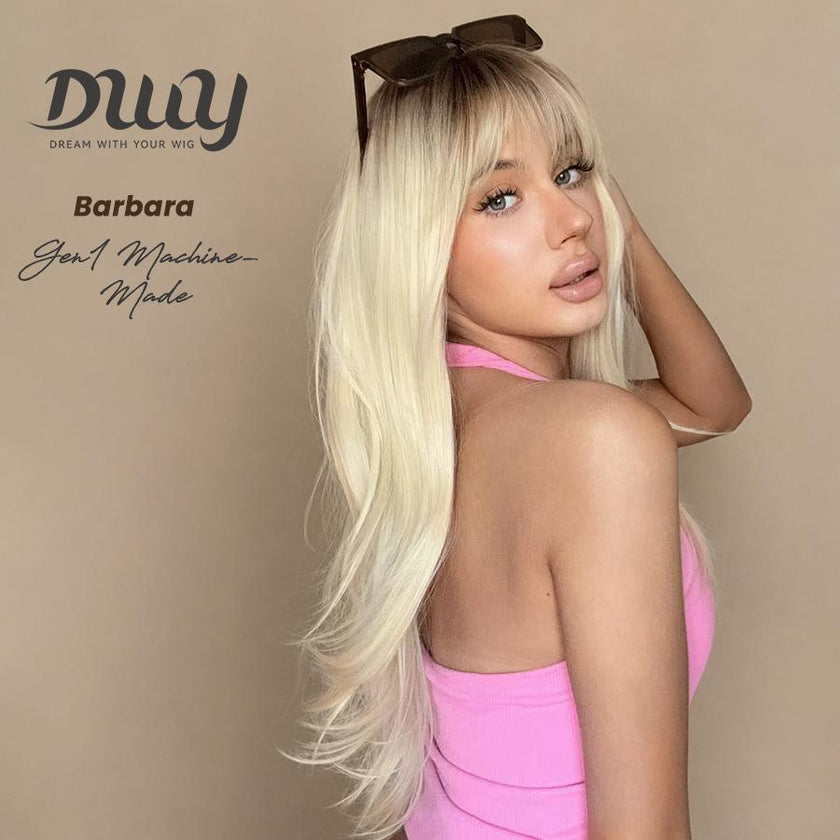 【CLEARANCE SALE】Barbara DWY Machine Made Long length Wavy Hairstyle Light Blonde Glueless Synthetic Wig for Women 28 Inches Glueless Wigs