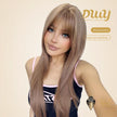 Liza H-DWY Mid-Length Straight Pink Bionde with Bangs Glueless Synthetic Wig for Women 24 Inches Snug Fit Wig Loose Wave Wigs
