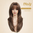 Biscuit NEW CRAFT! [GEN4 cashmere Bionic Silky Top] 22 Inch Long Warm Chestnut Brown Glueless Synthetic Wig with Bangs for Women High Quality soft texture Easy Wear Comfortable Fit