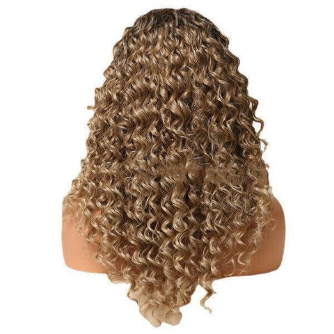 [*Valentina]【Lace Front】DWY Kinky Curly Ash Brown With Brown Roots T Frontal Synthetic Wig Natural Daily Party For Women BL66053-1