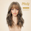 Aurora - NEW! DWY 20-Inch Light Brown Wave  Glueless Synthetic Wig with Bangs for Women High-Quality Premium Fiber Easy Wear Comfortable Fit Deep Wavy Wigs Curly Warm
