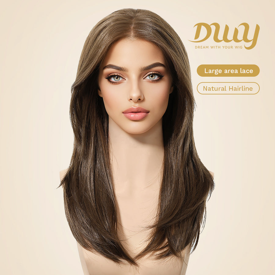 Willa- NEW! DWY Pre-cut U part Diamond Lace Long-length Lace Icy Bronde Highlighted Layer-cut Curly Hair Glueless Synthetic Wigs for Women 22 Inch