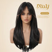DWY 22-Inch Long Straight Black and Blonde Highlight Synthetic Wig with Bangs
