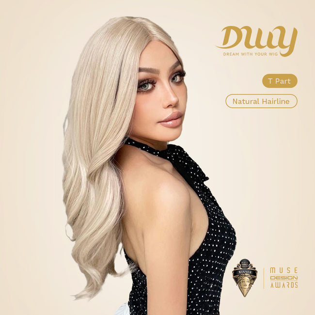 Caroline-DWY Lace Front Middle Part Long Wavy Light Blonde Glueless Synthetic Wig for Women 26 Inches