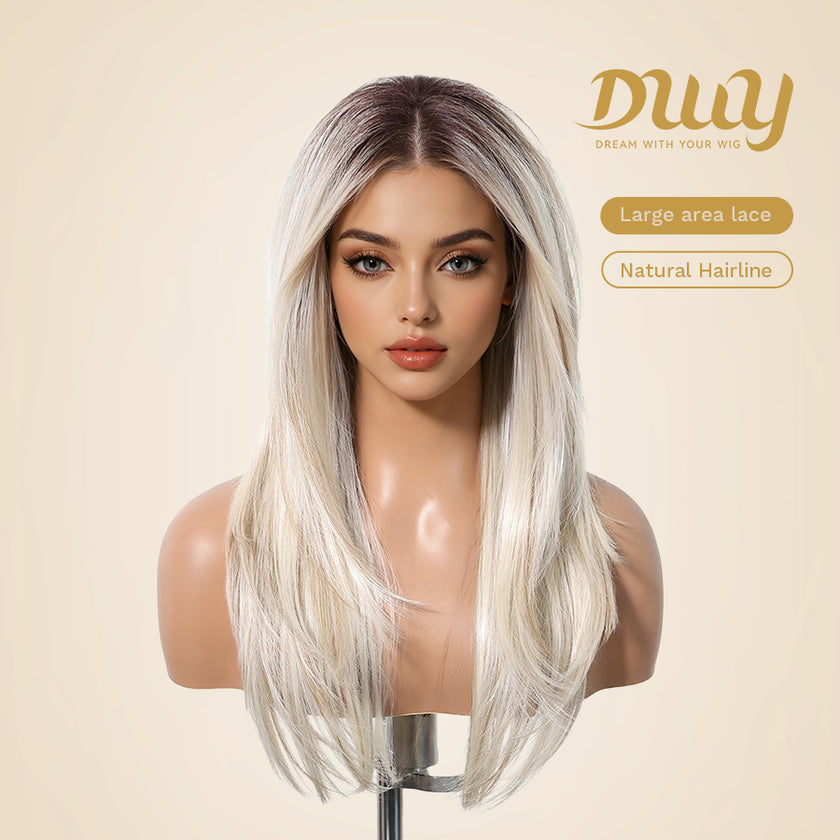 DWY Devi-DWY 13x6 Lace Front Free Part Mid-Length Straight Blonde Glueless Synthetic Wig