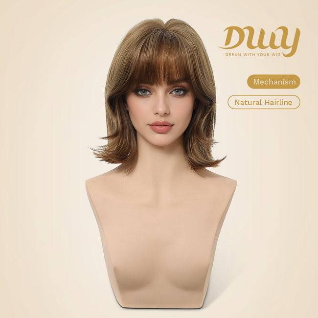 Yara-DWY 12-Inch MiraScalp Short Wavy Pink Blonde Glueless Synthetic Wig