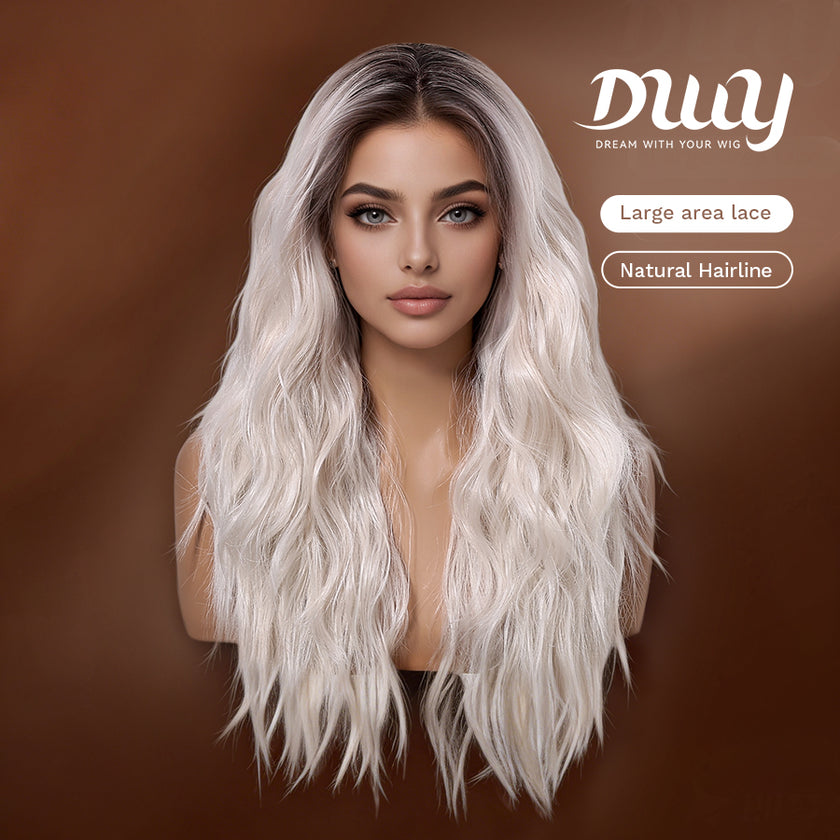 Corinna C-DWY Long Curly Blonde 13×4 Free Part Dark Roots Wig
