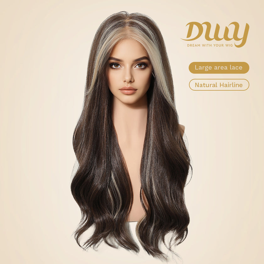DWY Free Part Long Length Wavy Brown Hair Wig
