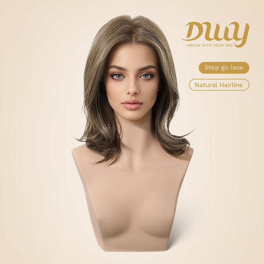Freya-DWY NEW Step Go Lace Free Part Mid-Length Layered Brown Highlighted Glueless Mixed Japanese Fiber Wig