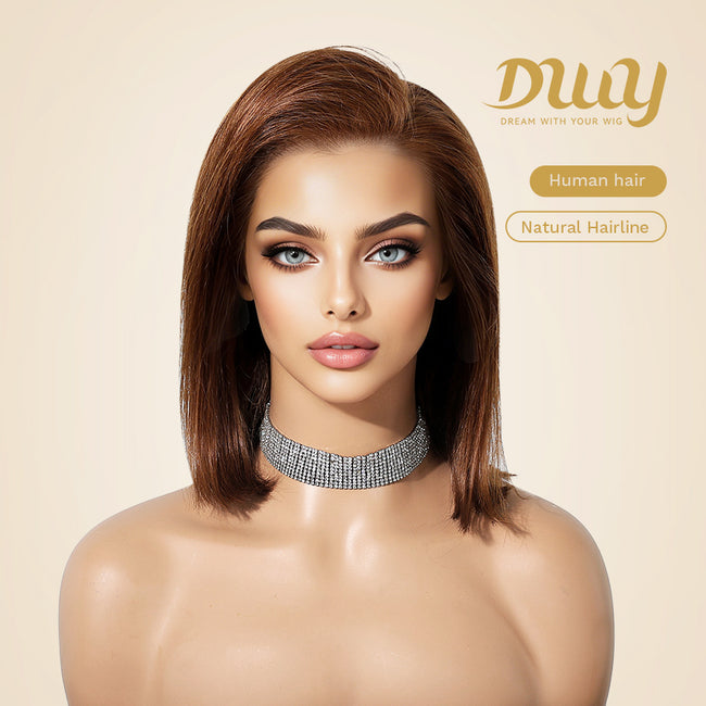 Lillie H- DWY Human Hair Pre Plucked Bob Hair 13*6 Natural Textured Hair Invisible HD Lace Frontal Wigs for Women 13 nches