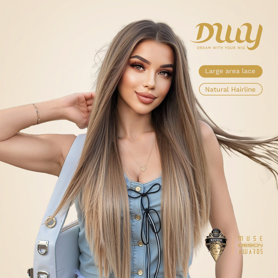 Rebecca-DWY 13×6 Lace Front Free Part Long-Length Water Wavy Blonde Gradient Glueless Synthetic Wig for Women 30 Inches