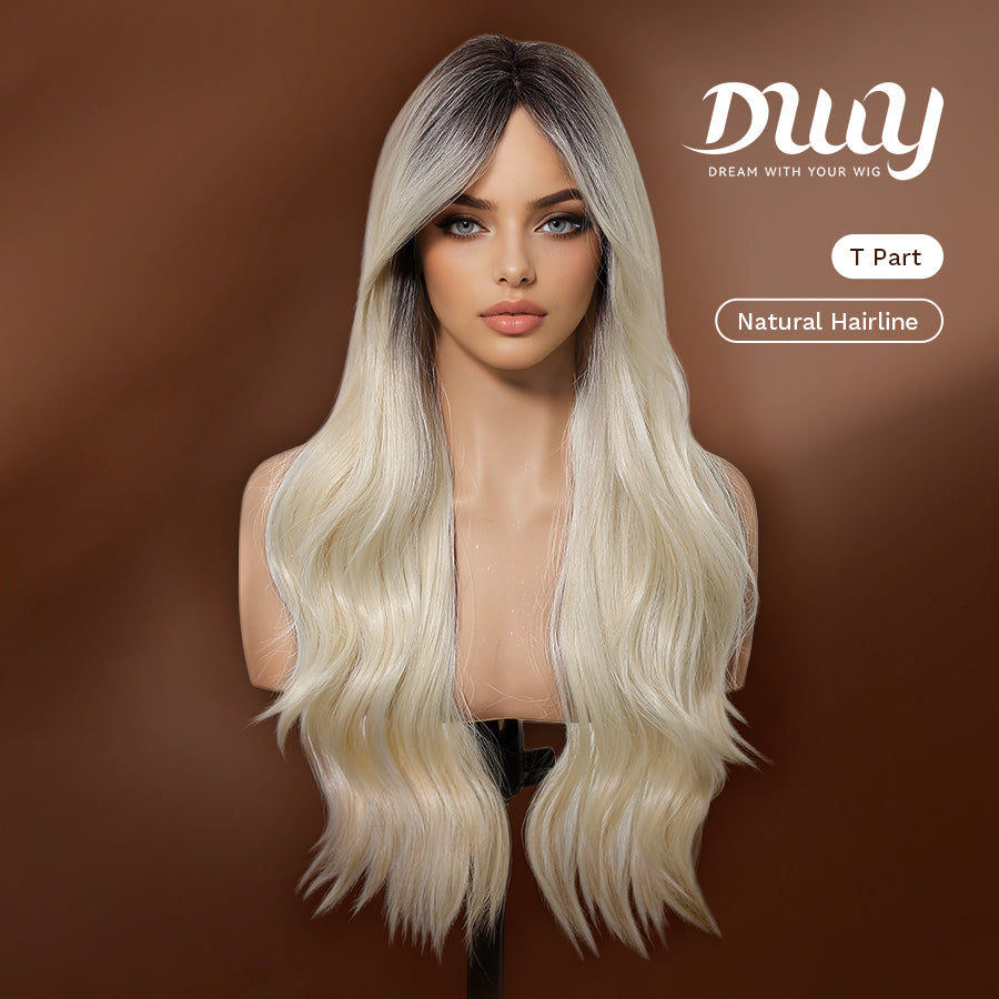 [CLEARANCE SALE] Cameron -DWY T Part Lace Front Free Part Mid-Length Straight Pearl Blonde Gradient Glueless Synthetic Wig for Women 24 Inches Lace Frontal Wig