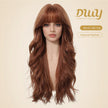 Apricot -DWY New Technology! Bionic Silk Top 24-Inch Long Wave Cowboy Copper Glueless Synthetic Wig with Bangs for Women High-Quality Premium Fiber Easy Wear Comfortable Fit