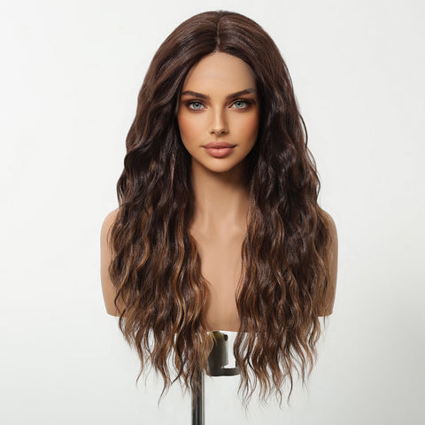 【Early Black Friday】Dwy Brown Mixed Synthetic Hair T-Part Lace Wig with Middle Parting