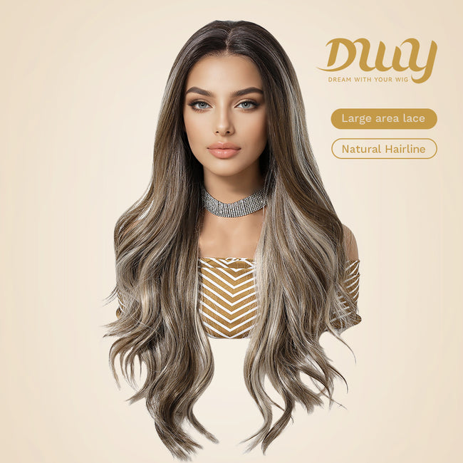 Natalie H -DWY 13x6 Lace Front Free Part Long Brown Ombre Glueless Synthetic Wig
