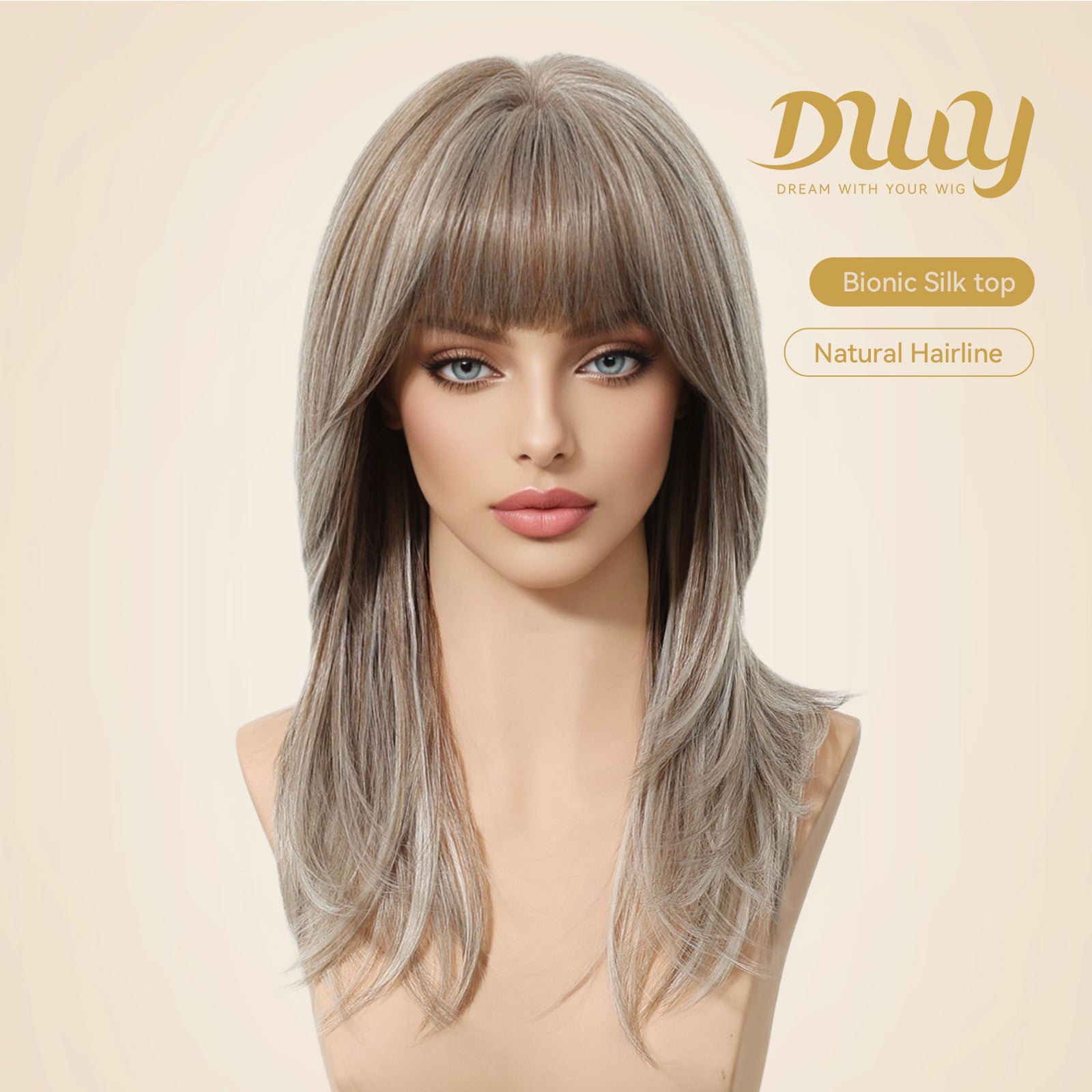 Solana C-DWY New Technology! Bionic Silk Top 20-Inch Long Wave Light Brown Glueless Synthetic Wig
