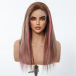DWY Lace Human Hair Wig – Long Length Rose Gold with Pink Highlights